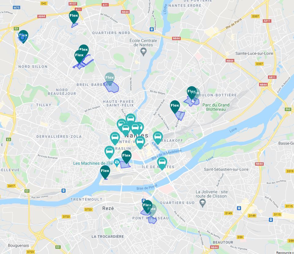 Carte des stations d'autopartage Citiz Nantes